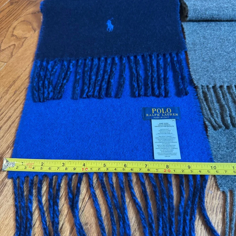 Polo Ralph Lauren Scarf Lot 2 Made in Italy Lambswool Virgin Wool Pony Logo Luxe